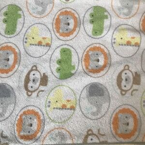 Circo Elephant Giraffe Monkey Lion Alligator Gray Plush Baby Blanket w Circles